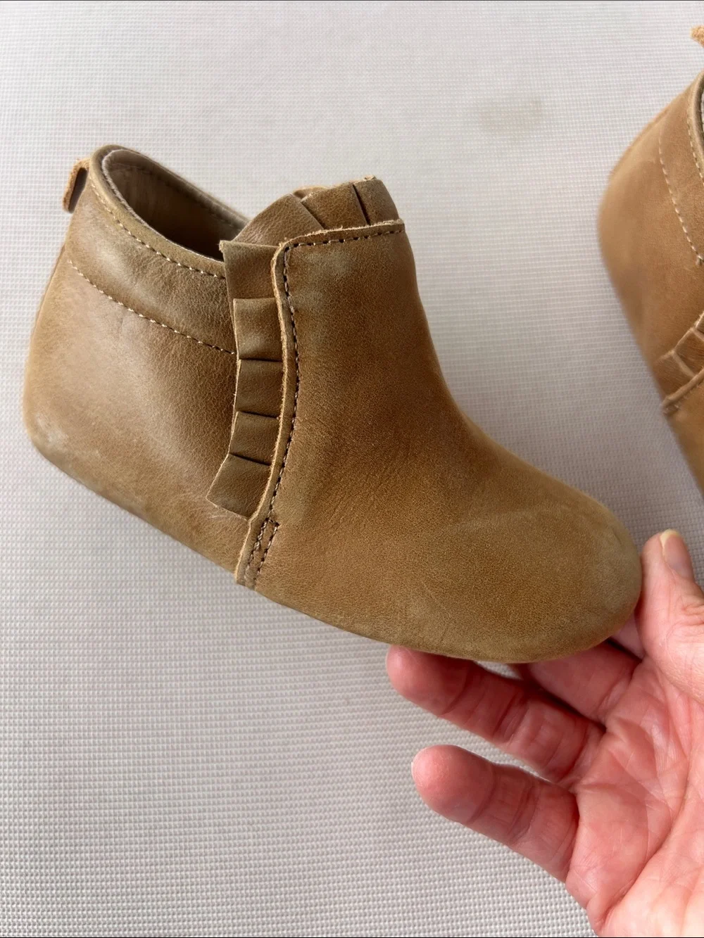 Baby Ruffle Slip-On Shoes in Tan